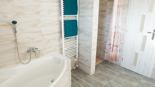 特伦钦Royal House Trencin的设有带浴缸和淋浴的浴室。