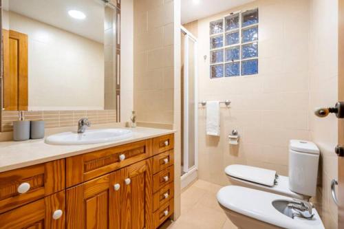 里瓦-罗哈德图里亚Holiday Home Valencia的一间带水槽、卫生间和镜子的浴室