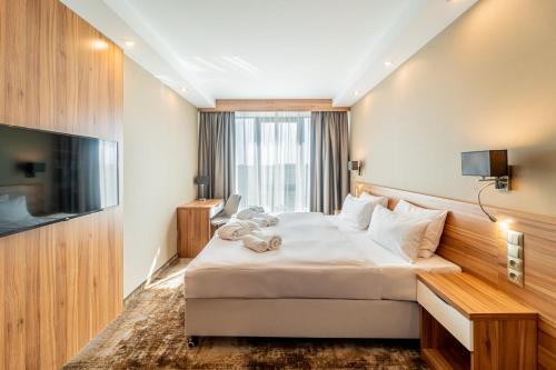 科沃布热格Blue&Green Baltic Hotel mediSPA&fit的配有一张床和一台平面电视的酒店客房