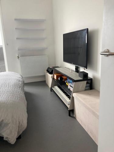 巴尔金CASA DE' COLE'的一间卧室配有电视、键盘和一张床