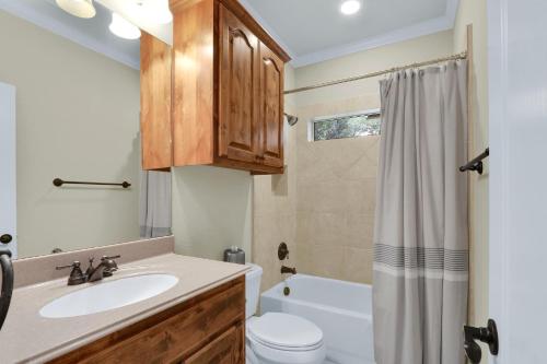 新布朗费尔斯Deer Haus Retreat的一间带水槽、卫生间和淋浴的浴室