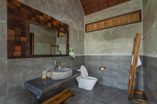 乌布乌布卢维天然休闲住宿加早餐旅馆的一间带水槽、卫生间和镜子的浴室