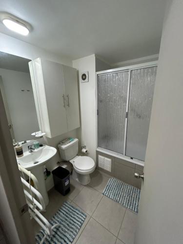 库里科Cómodo Dpto en Curicó的浴室配有卫生间、盥洗盆和淋浴。