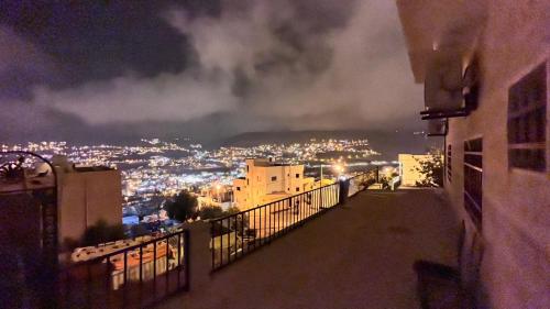 瓦迪穆萨Sara apartment的阳台享有夜间城市美景。