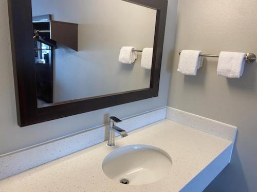 萨默塞特Red Roof Inn Somerset, PA的一间带水槽和镜子的浴室