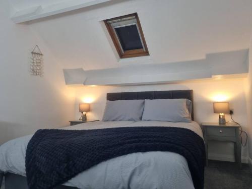 彭布罗克Cosy Moat House Cottage #6的一间卧室配有一张带2个床头柜的大床