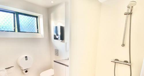 海斯勒Unique Boat Accomodation - Bornholm的白色的浴室设有卫生间和窗户。