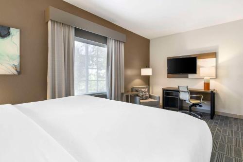 夏洛特港夏洛特港拉金塔旅馆及套房的酒店客房设有一张大床和一张书桌。