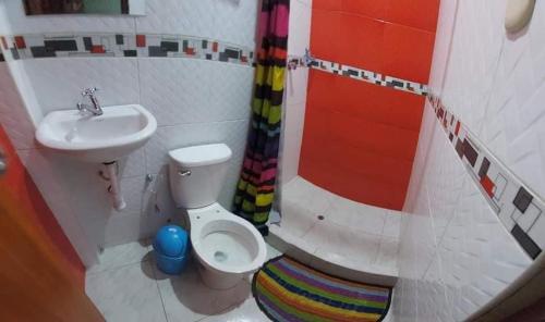 纳斯卡Hospedaje de Joce的一间带卫生间和水槽的小浴室