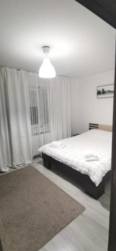 巴克乌Lion Crib的白色的卧室设有床和窗户