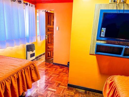 波托西HOSTAL SAN MARCOS POTOSÍ的客房设有一张床和一台平面电视。