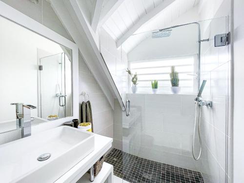 圣马丁岛Studio CASA SUN的白色的浴室设有水槽和淋浴。