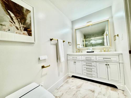 旧金山Stunning apartment steps from Ocean Beach的白色的浴室设有水槽和镜子