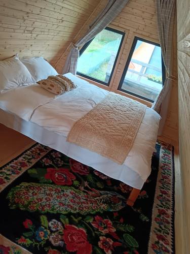 RuncuCarpatinA Rustic House的一个小房间的一个床位,设有窗户