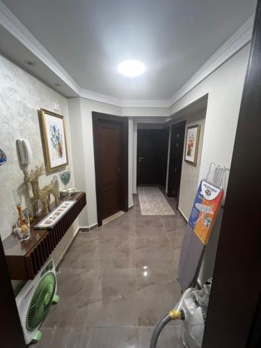 开罗luxury flat with garden and private entrance شقة فاخرة بحديقة و مدخل خاص的走廊上的浴室设有水槽和镜子