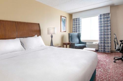 克利夫兰克利夫兰市中心希尔顿花园酒店的酒店的客房 - 带一张床、椅子和窗户