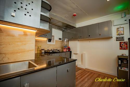 阿勒皮Charlotte Cruise House Boat的厨房配有水槽和台面