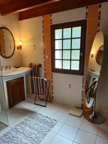 尚尼耶Maison de campagne cosy dans la verdure的一间带水槽和窗户的浴室