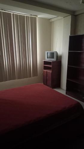 埃斯梅拉达斯Barlovento1的一间卧室设有一张床、一台电视和一个窗口。