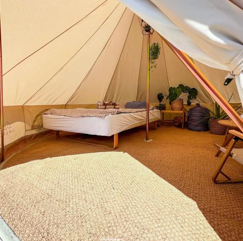 哥德堡Watersky blue的帐篷内一间卧室,配有一张床