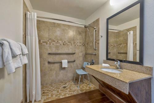 布赖恩布莱恩大学城6号汽车旅馆的一间带水槽和淋浴的浴室