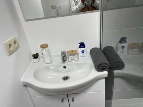沙勒罗瓦Station 171 Bruxelles-charleroi-airport的一间带水槽和镜子的浴室