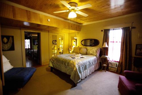 芒特艾里Bees B & B的一间卧室配有一张床和吊扇