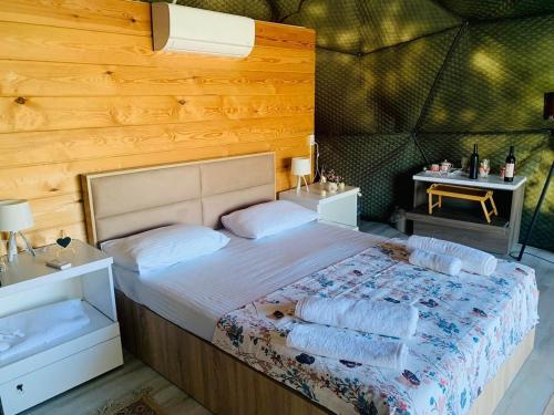 Zemo KhodasheniBerkheva Glamping - ბერხევა გლემპინგი的一间卧室配有一张大床和两个枕头