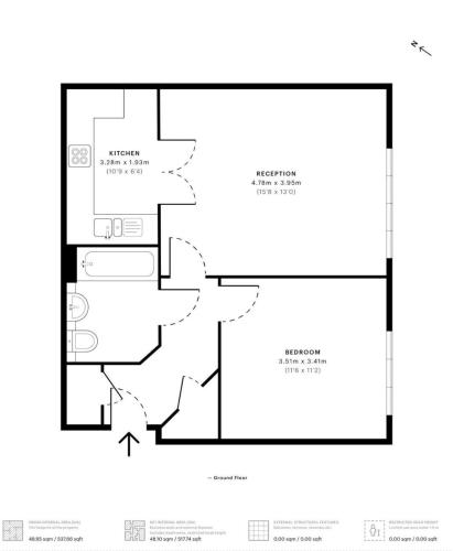 伦敦Lovely 1 bed apartment, 15mins from Central London的房屋的平面图