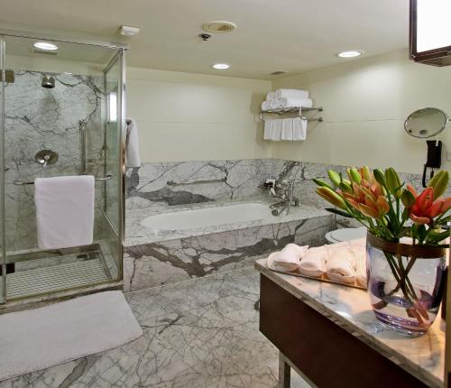 班加罗尔ITC Windsor, a Luxury Collection Hotel, Bengaluru的带淋浴、浴缸和盥洗盆的浴室