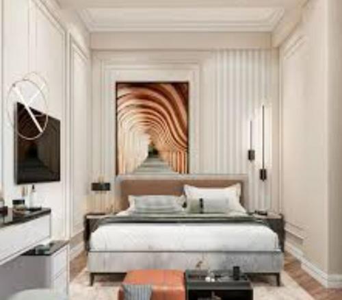 伊斯坦布尔lema Hotel的一间卧室配有一张床,并画着一条隧道