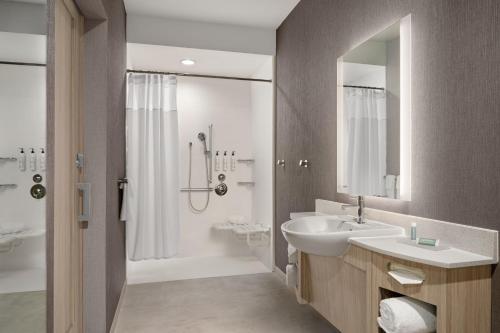 波蒂奇SpringHill Suites by Marriott Kalamazoo Portage的一间带水槽和淋浴的浴室