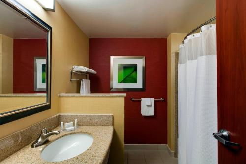 绍姆堡芝加哥绍姆堡/伍德菲尔德购物中心万怡酒店的一间带水槽和镜子的浴室