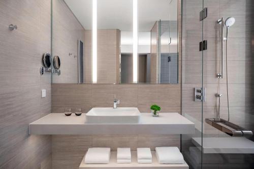 上海上海紫竹万怡酒店    的一间带水槽和镜子的浴室