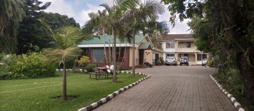 阿鲁沙Karibu Heritage House的车道旁的棕榈树房子