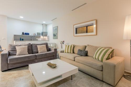 塞维利亚奥拓圣克鲁斯绿色公寓的客厅配有两张沙发和一张咖啡桌