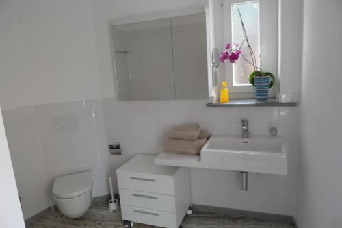 卡斯拉诺Casa Amélie的白色的浴室设有水槽和卫生间。