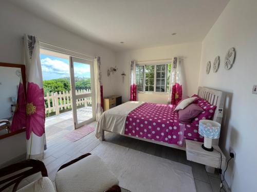金斯敦Waves Villa Guesthouse的一间卧室设有一张床和一个大窗户