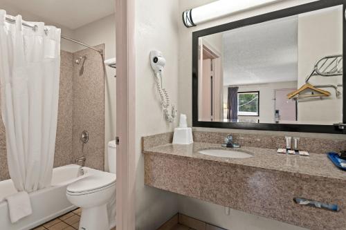 罗瑞尔Americas Best Value Inn Laurel的一间带卫生间、水槽和镜子的浴室
