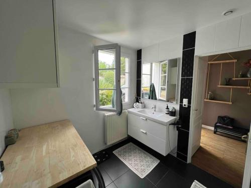 Le GondMaison de charme proche gare的白色的浴室设有水槽和镜子