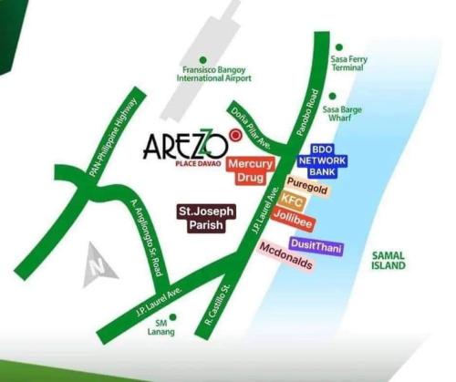达沃市Cozy 1BR Condo near Airport Davao City的绿色箭头的azaza地图