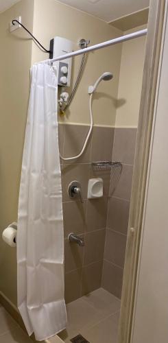 伊洛伊洛AVIDA ATRIA TOWER 3 Unit 3-320的浴室内配有白色淋浴帘。