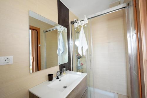 圣海梅-德恩韦哈EBRE-SET的一间带水槽、淋浴和镜子的浴室
