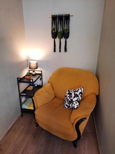 IecavaZemgales 13的墙上带枕头的橙色沙发