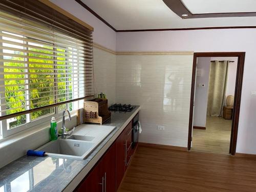 马埃岛Mokara Holiday Apartment的厨房设有水槽和窗户。