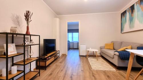 塔林Entire Apartment + 2 Rooms + Self Check-in的带沙发和电视的客厅