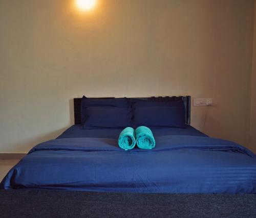 瓦加蒙chaithanya wellness centre的床上的2个蓝色枕头