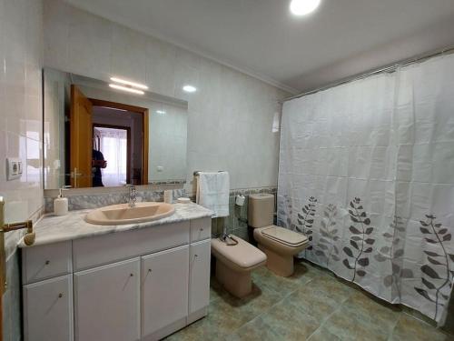 卡耐特蒂贝兰格Vistas al mar en Canet Playa WIFI的一间带水槽、卫生间和镜子的浴室