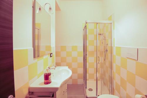庞特卡格纳诺max hotel e restaurant的一间带水槽和淋浴的浴室