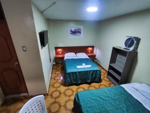 纳斯卡Hostal Continental的酒店客房设有两张床和电视。